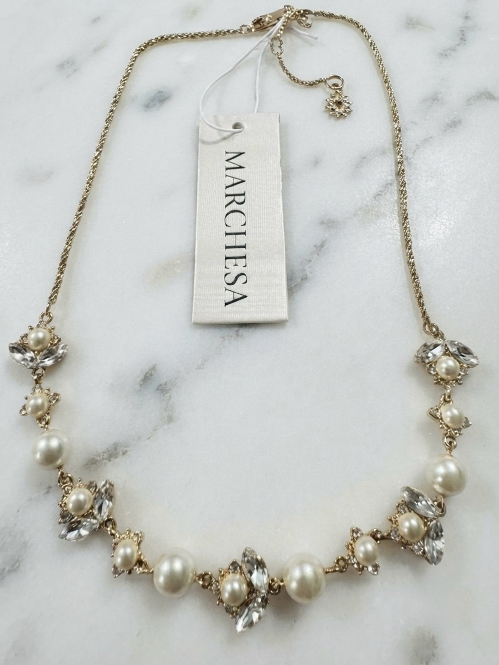 Marchesa Crystal & Imitation Pearl Statement Necklace, 16" + 3" extender
